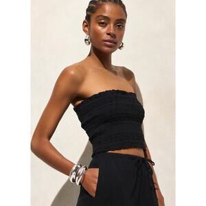 J Crew Airy Gauze Smocked Tube Top L Black NWT CI271 J.Crew Resort Travel